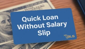 Instant online loan without salary slip banner with cash background and BLS branding.